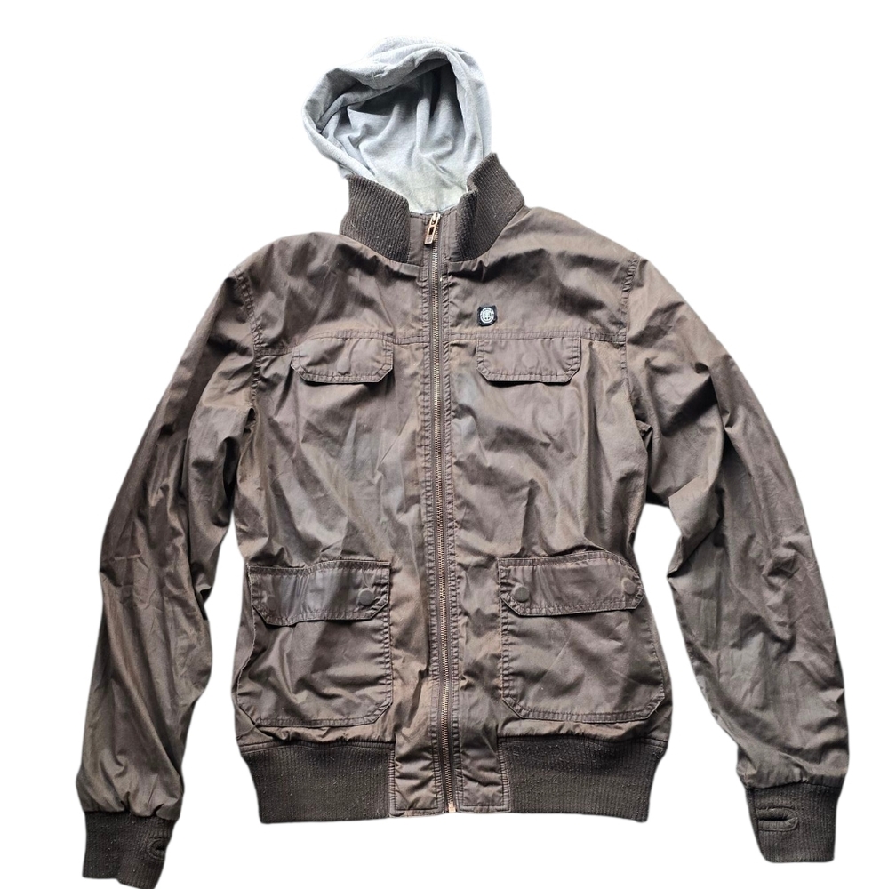 Element Men's Dark Brown Bomber Jacket w/ Grey Hood Size Small